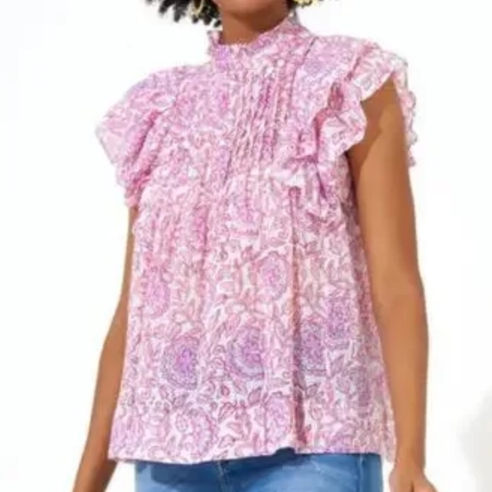 OLIPHANT PINTUCK RUFFLED SLEEVE BLOUSE